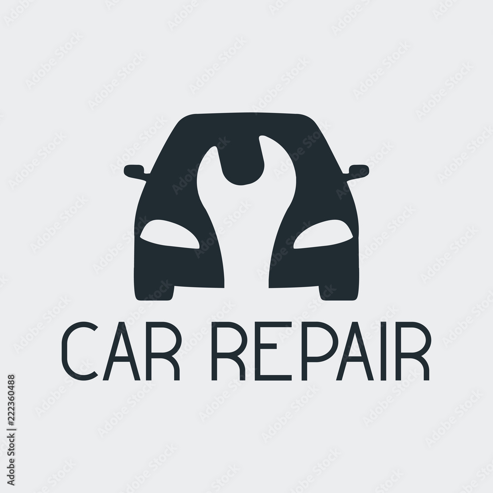Icono plano CAR REPAIR coche con llave espacio negativo fondo gris ...