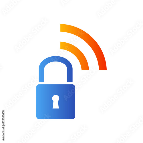 Icono plano candado con ondas en azul y naranja