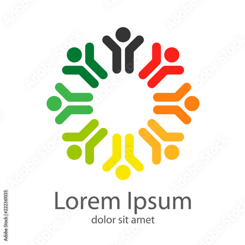 Logotipo abstracto grupo de personas en circulo en varios colores