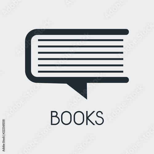 Logotipo BOOKS con comentario como libro en fondo gris