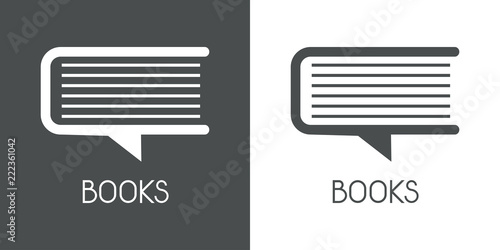 Logotipo BOOKS con comentario como libro en gris y blanco