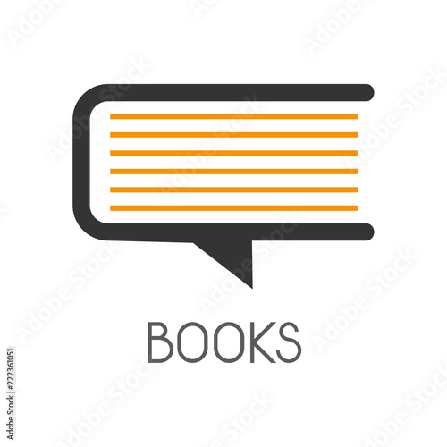 Logotipo BOOKS con comentario como libro en gris y naranja