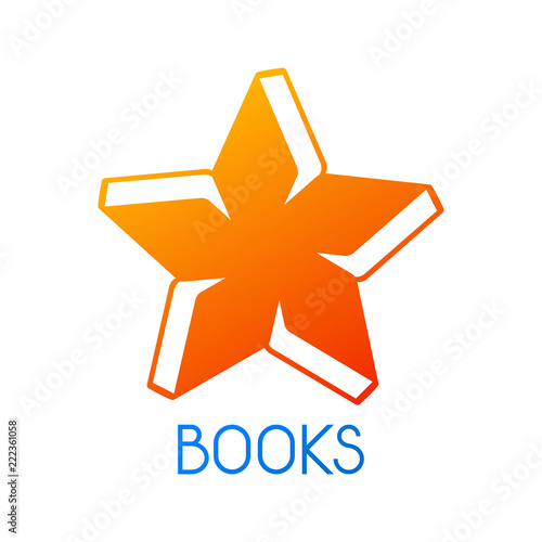 Logotipo BOOKS con estrella con libros en azul y naranja