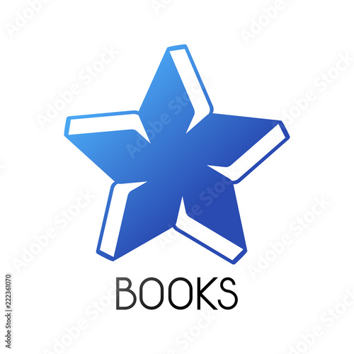 Logotipo BOOKS con estrella con libros en azul y negro