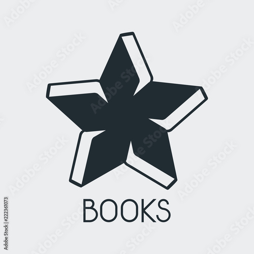 Logotipo BOOKS con estrella con libros en fondo gris