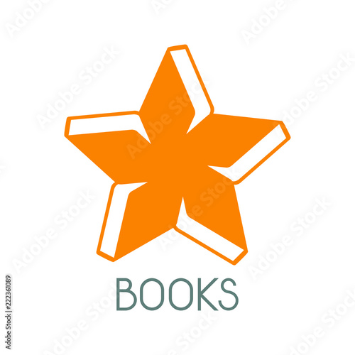 Logotipo BOOKS con estrella con libros en gris y naranja