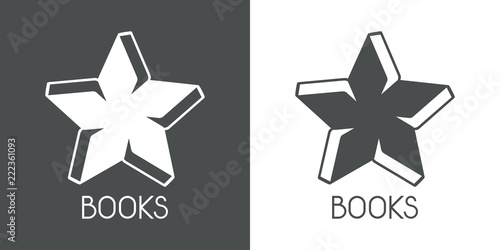 Logotipo BOOKS con estrella con libros en gris y blanco