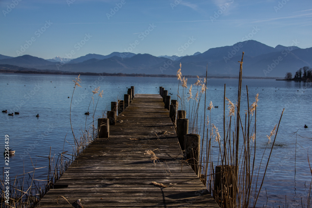 Naklejka premium Boardwalk on Chiemsee in Bavaria Germany.