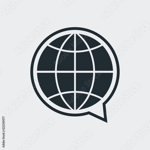 Logotipo burbuja con mundo en fondo gris