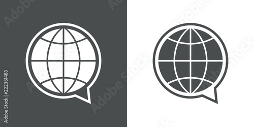 Logotipo burbuja con mundo en gris y blanco