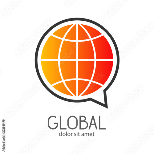 Logotipo GLOBAL en burbuja con mundo en naranja y gris