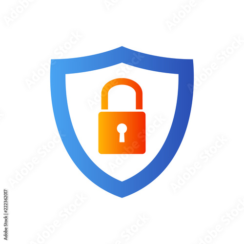 Logotipo escudo con candado en azul y naranja