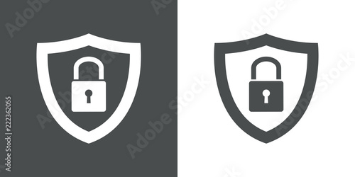 Logotipo escudo con candado en gris y blanco