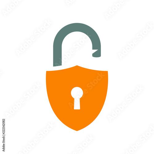 Logotipo escudo con cerradura en gris y naranja