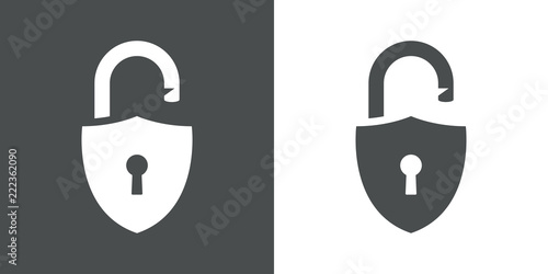 Logotipo escudo con cerradura en gris y blanco
