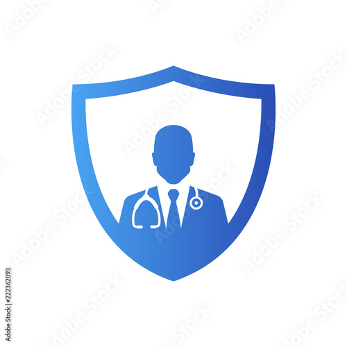 Logotipo escudo con medico en color azul
