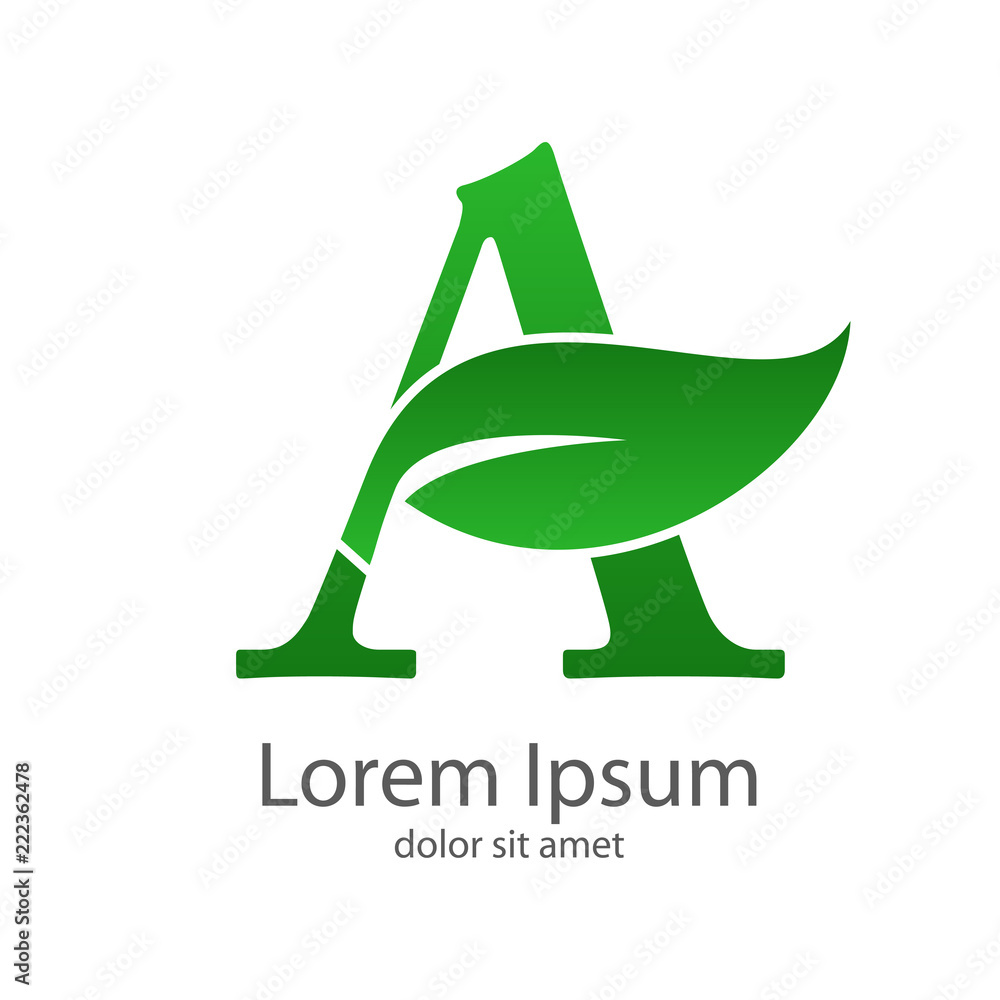 Logotipo letra A verde con hoja verde Stock Vector Adobe Stock