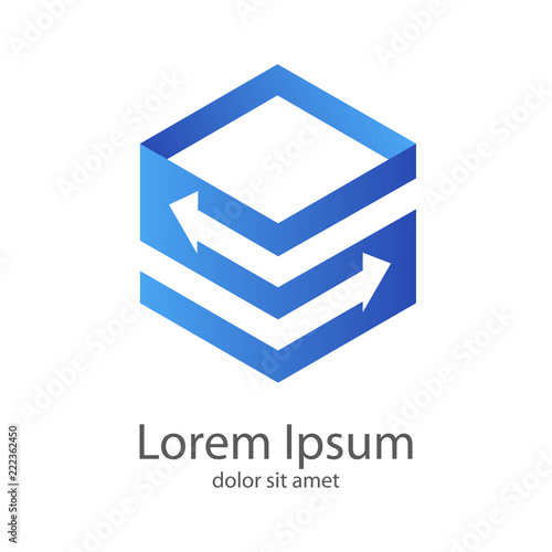 Logotipo hexagono con flechas espacio negativo en azul