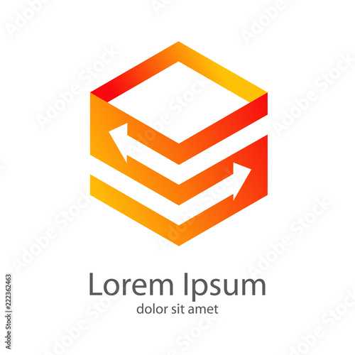 Logotipo hexagono con flechas espacio negativo en naranja