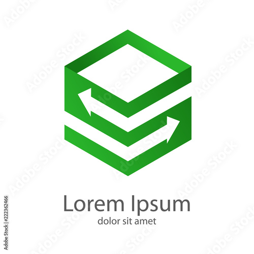 Logotipo hexagono con flechas espacio negativo en verde