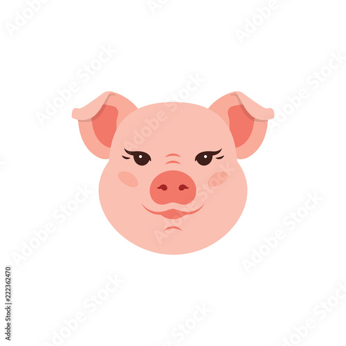Pig icon, Cute Piggy logo, Funny pink head pig. Vector flat illustration