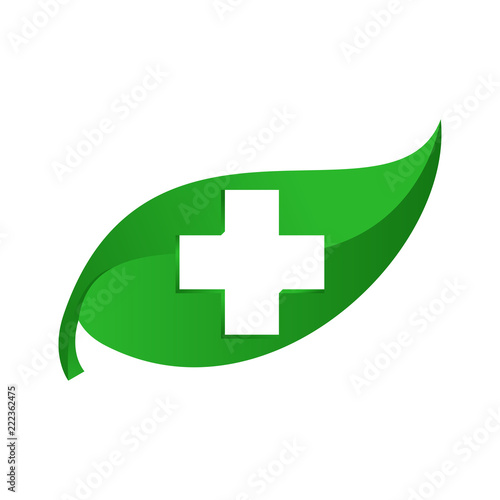 Logotipo hoja verde con cruz espacio negativo
