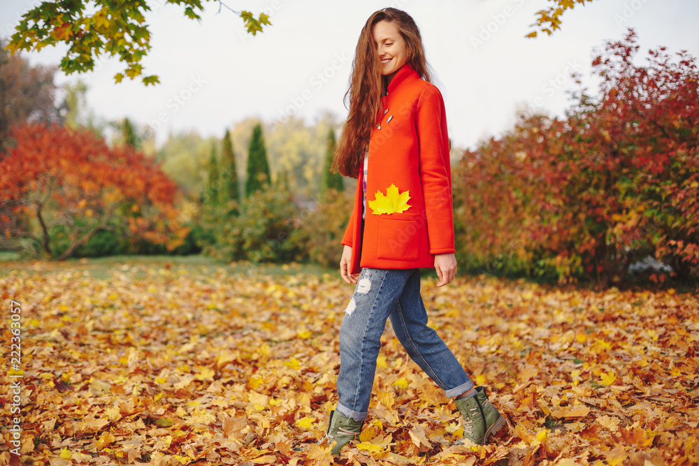 Charming girl with long wavy hair walking happy Charming girl with long wavy hair walking happy