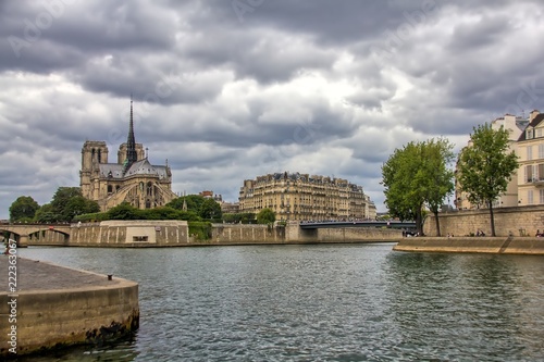 View of Notre Dame in Paris from seine in HDR