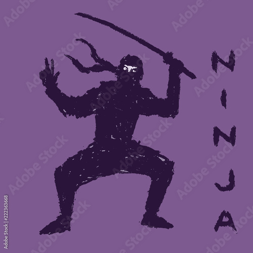 Ninja with sword. Vector illustration.
