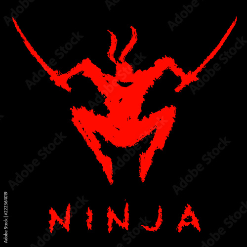 Red ninja with swords attack. Vector illustration.