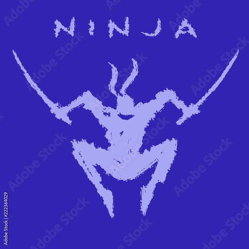 Ninja with swords attack. Vector illustration.