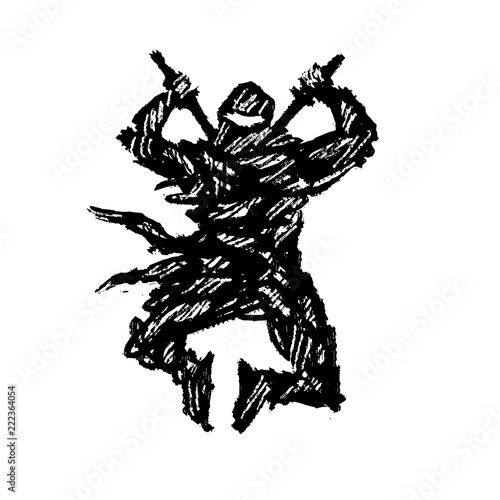 Ninja with swords attack. Vector illustration.
