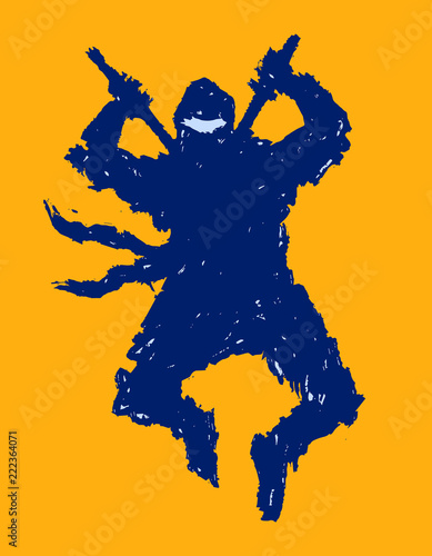 Ninja with swords preparing to attack. Vector illustration.