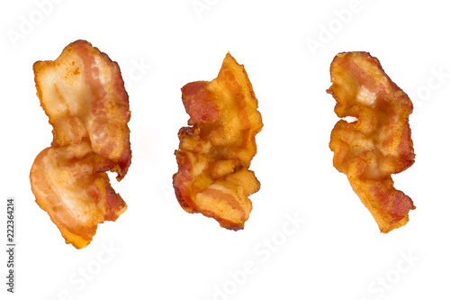 fried bacon isolated on white