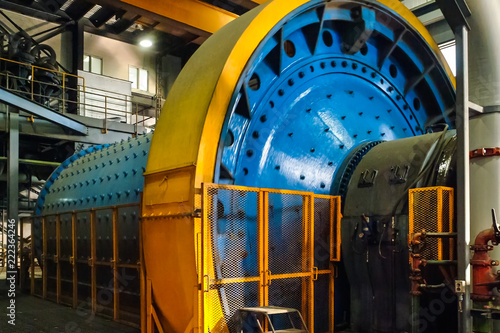 Rotating Large Capacity Ball Mill Grinder Crushing Rock Ore at a Mine