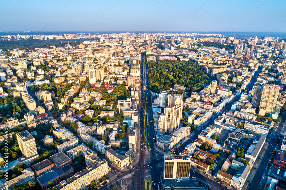 Aerial view of Taras Shevchenko Boulevard in Kiev, Ukraine