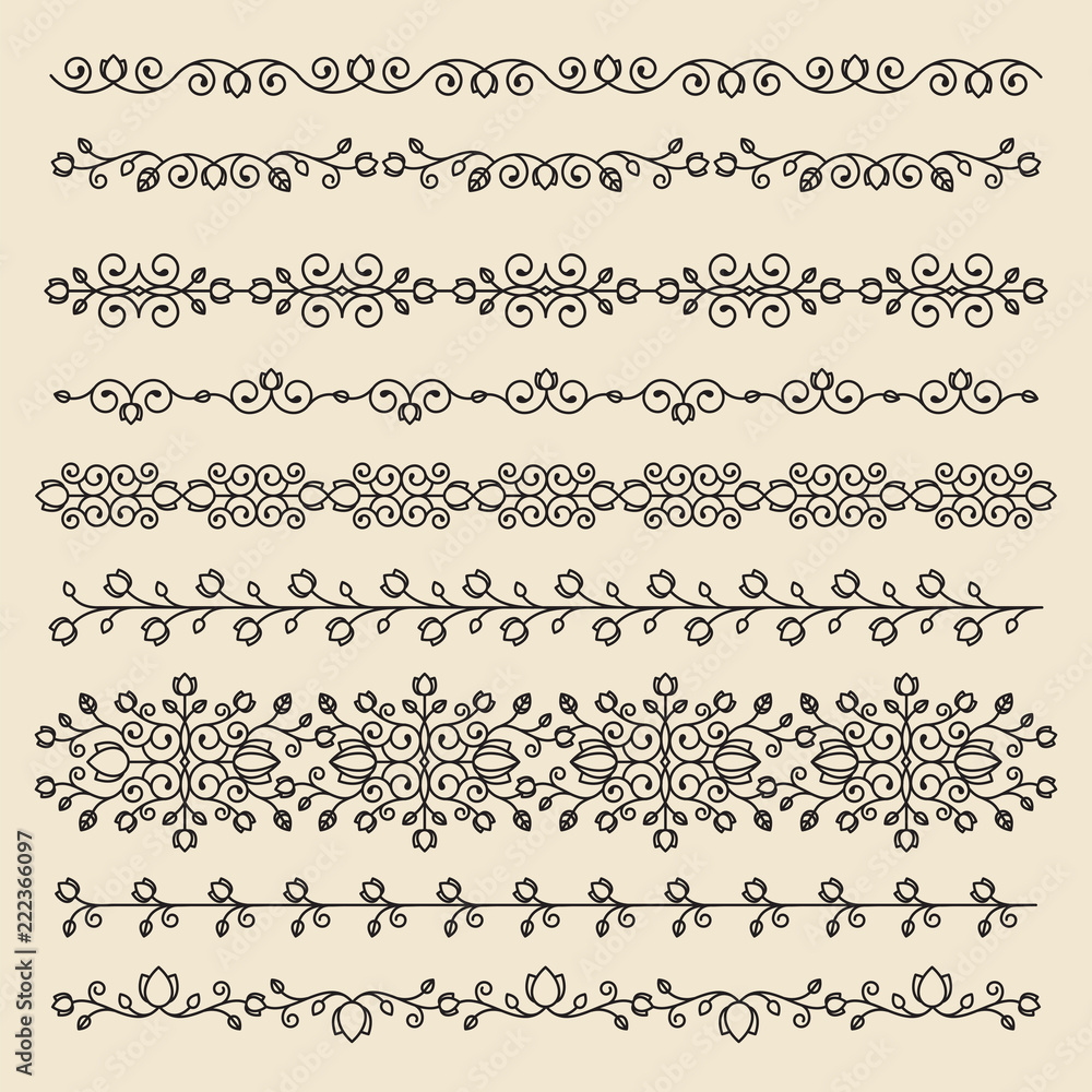 Fototapeta premium Vintage ornaments and dividers. Design elements set. Ornate floral frames and banners. Vector graphic elements for design.