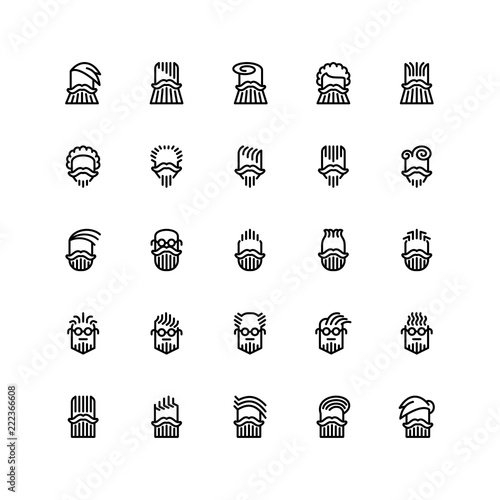 Twenty five  icons of male haircuts, beard, mustaches isolated on white background. Emoji and avatars flat style set.