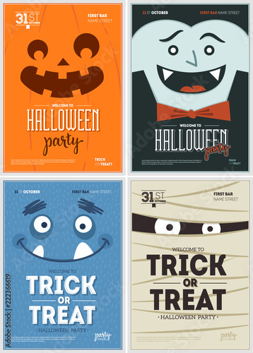 Halloween party fun posters collection. Halloween design template. Vector illustration