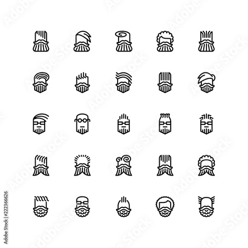 Twenty five  icons of male haircuts, beard, mustaches isolated on white background. Emoji and avatars flat style set.