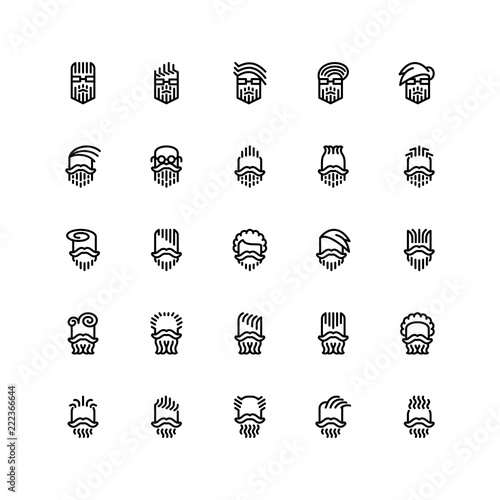 Twenty five  icons of male haircuts, beard, mustaches isolated on white background. Emoji and avatars flat style set.