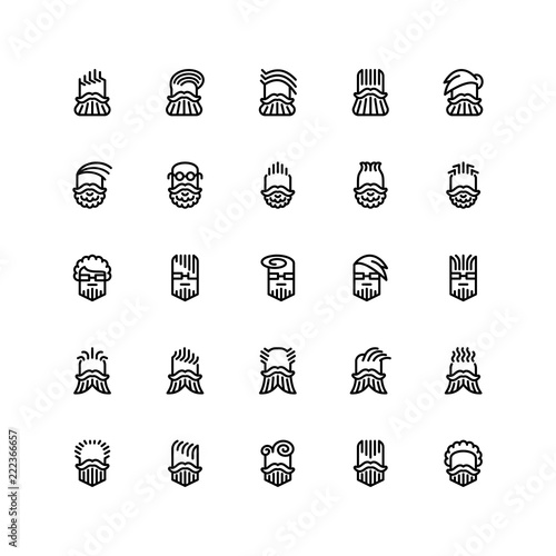 Twenty five  icons of male haircuts, beard, mustaches isolated on white background. Emoji and avatars flat style set.