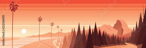 California Nature Landmarks and Landscape Scene