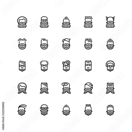 Twenty five  icons of male haircuts, beard, mustaches isolated on white background. Emoji and avatars flat style set.