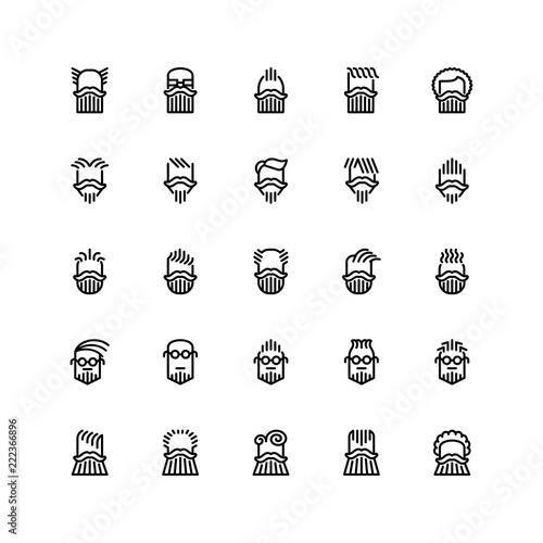 Twenty five  icons of male haircuts, beard, mustaches isolated on white background. Emoji and avatars flat style set.