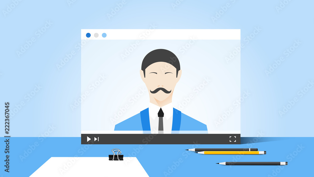 Online Education Illustration With Abstract Web Browser And Business Coach On Video Player. Flat Vector Concept Online Education Illustration With Abstract Web Browser And Business Coach On Video Player. Flat Vector Concept