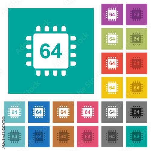 Microprocessor 64 bit architecture square flat multi colored icons
