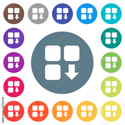 Move down component flat white icons on round color backgrounds