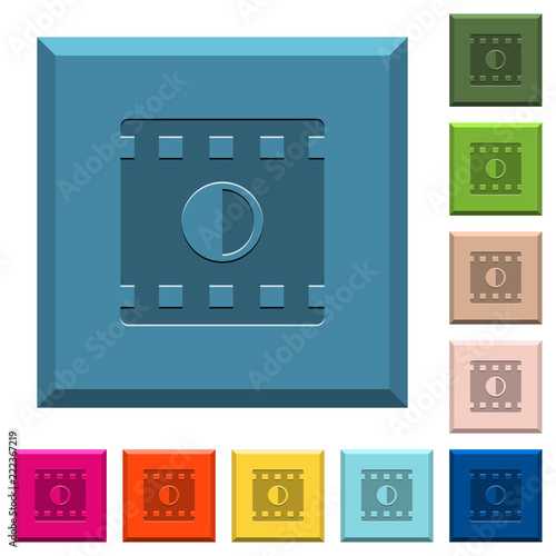 Movie contrast engraved icons on edged square buttons