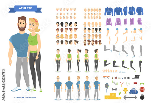 Cute fitness couple character animation vector set